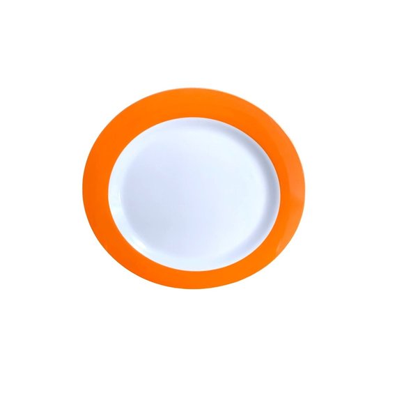 New melamine Dinner Plates Set of 2 Orange White 10.5 in Diameter - Picture 1 of 3